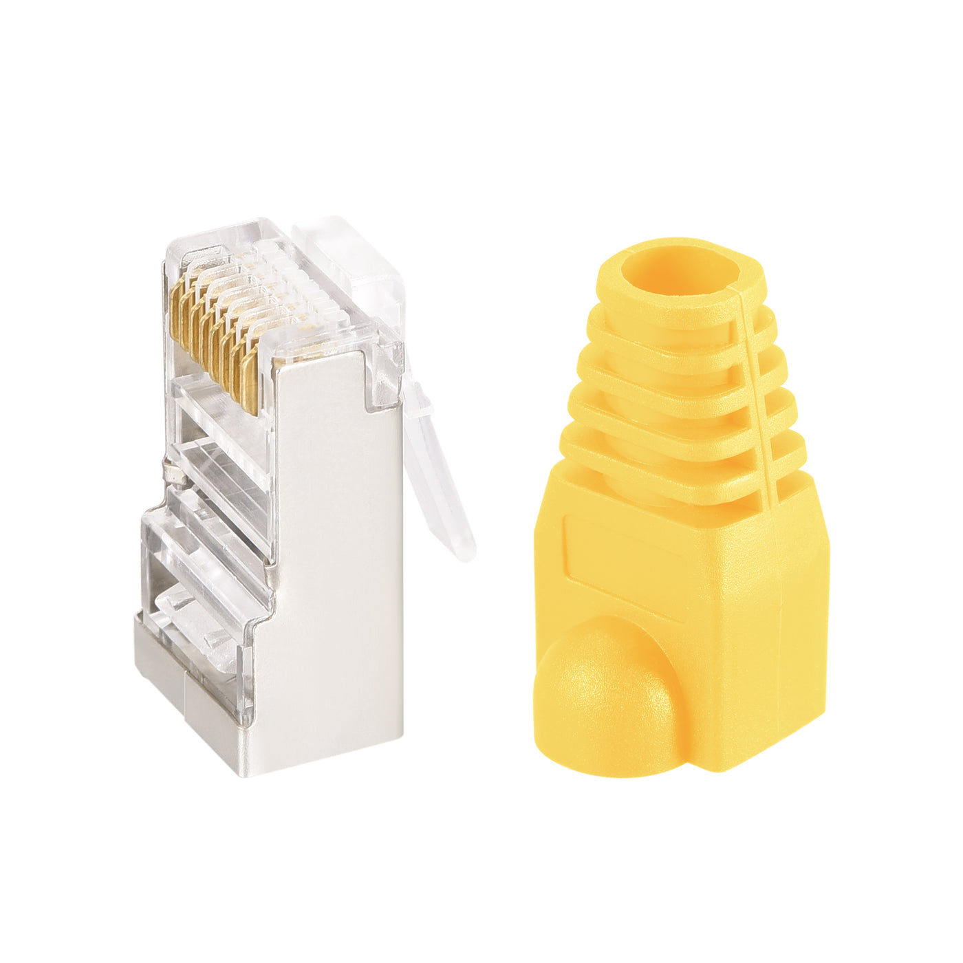 Harfington 50Sets Cat6 RJ45 Shielded Modular Plugs Connector w Yellow Strain Relief Boots