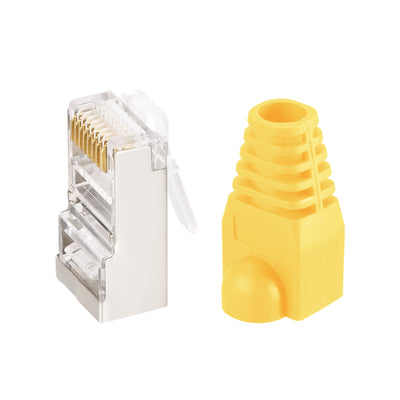 Harfington 50Sets Cat6 RJ45 Shielded Modular Plugs Connector w Yellow Strain Relief Boots
