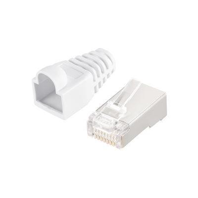Harfington 50Sets Cat6 RJ45 Shielded Modular Plugs Connector w White Strain Relief Boots