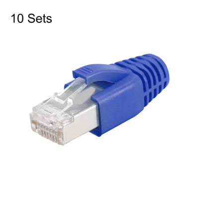 Harfington 10Sets Cat7 RJ45 Modular Plug Ethernet Connector w Blue Strain Relief Boots