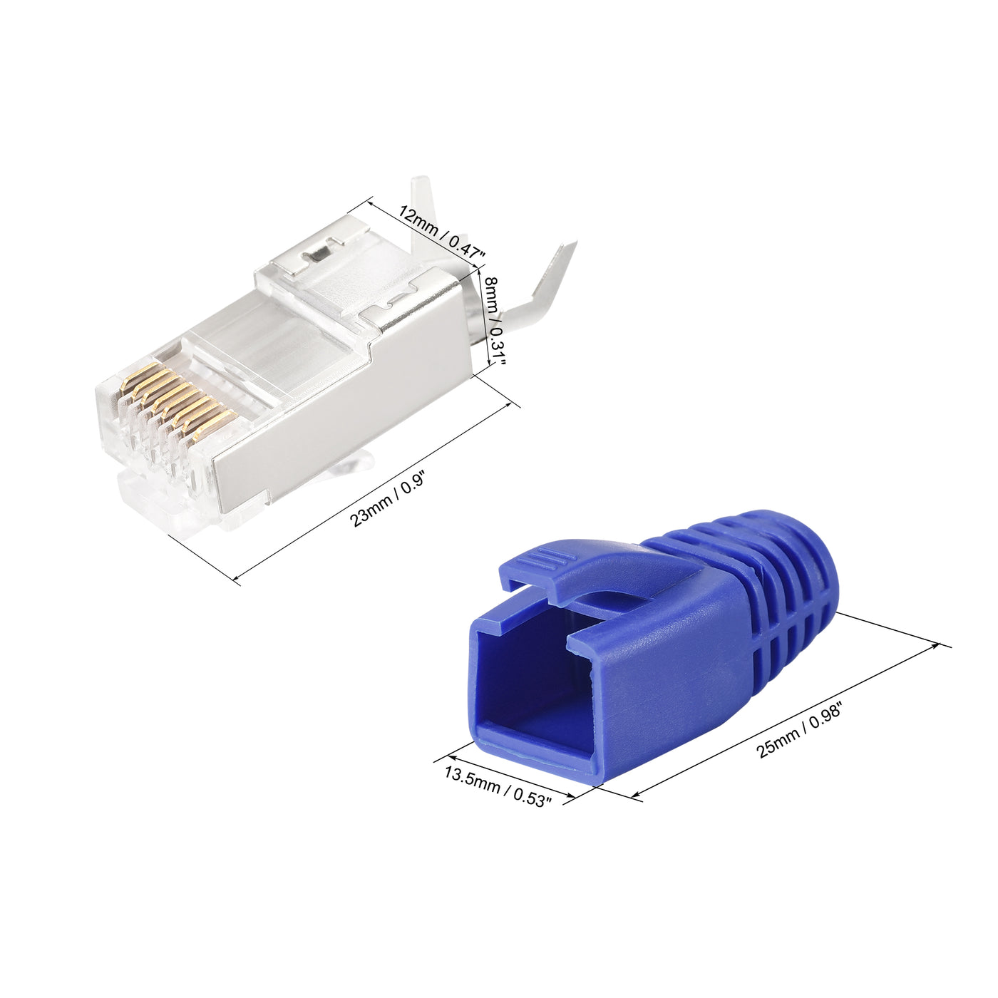 Harfington 10Sets Cat7 RJ45 Modular Plug Ethernet Connector w Blue Strain Relief Boots