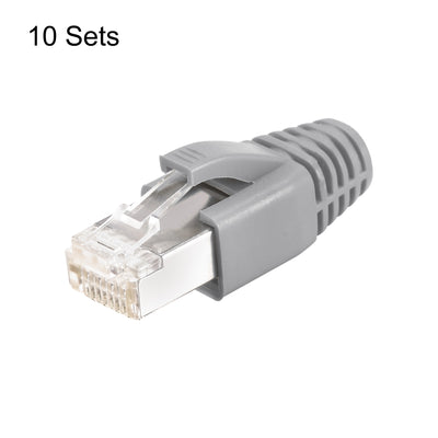 Harfington 10Sets Cat7 RJ45 Modular Plug Ethernet Connector w Gray Strain Relief Boots