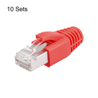 Harfington 10Sets Cat7 RJ45 Modular Plug Ethernet Connector w Red Strain Relief Boots