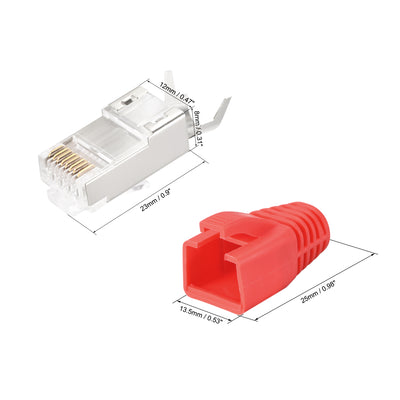 Harfington 10Sets Cat7 RJ45 Modular Plug Ethernet Connector w Red Strain Relief Boots