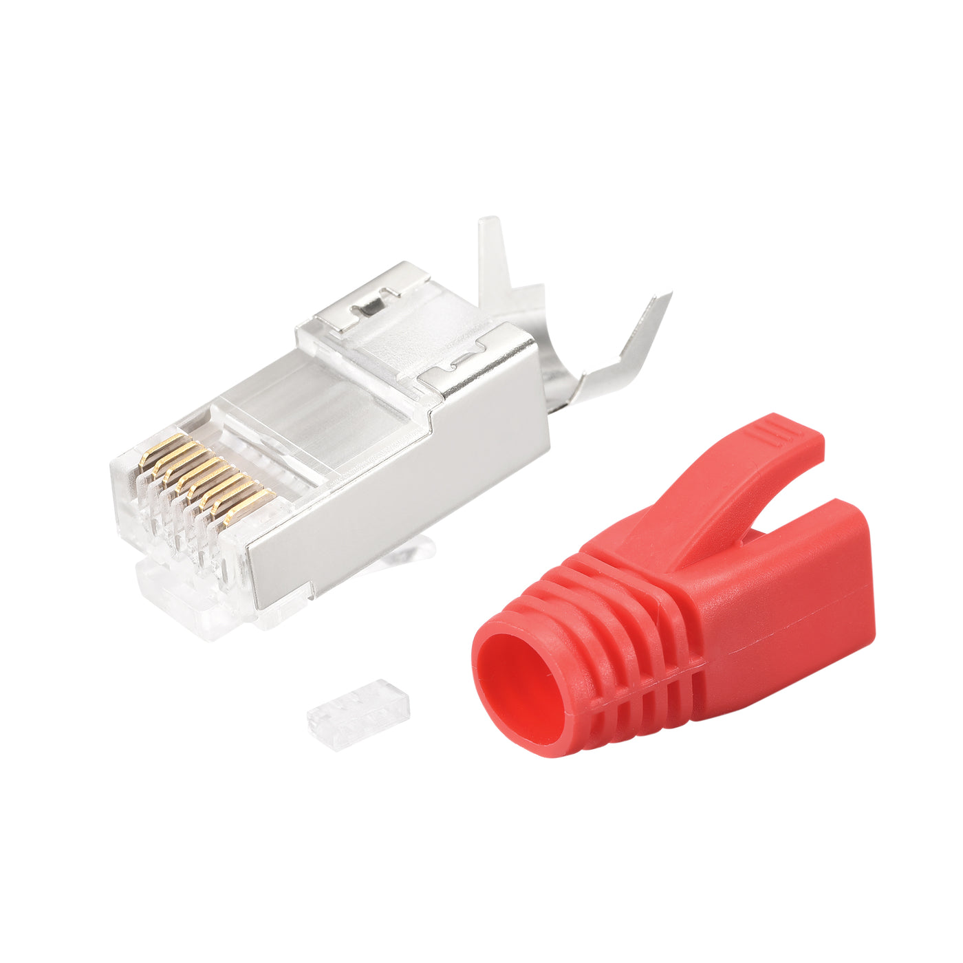 Harfington 10Sets Cat7 RJ45 Modular Plug Ethernet Connector w Red Strain Relief Boots