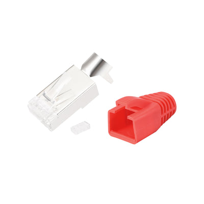 Harfington 10Sets Cat7 RJ45 Modular Plug Ethernet Connector w Red Strain Relief Boots