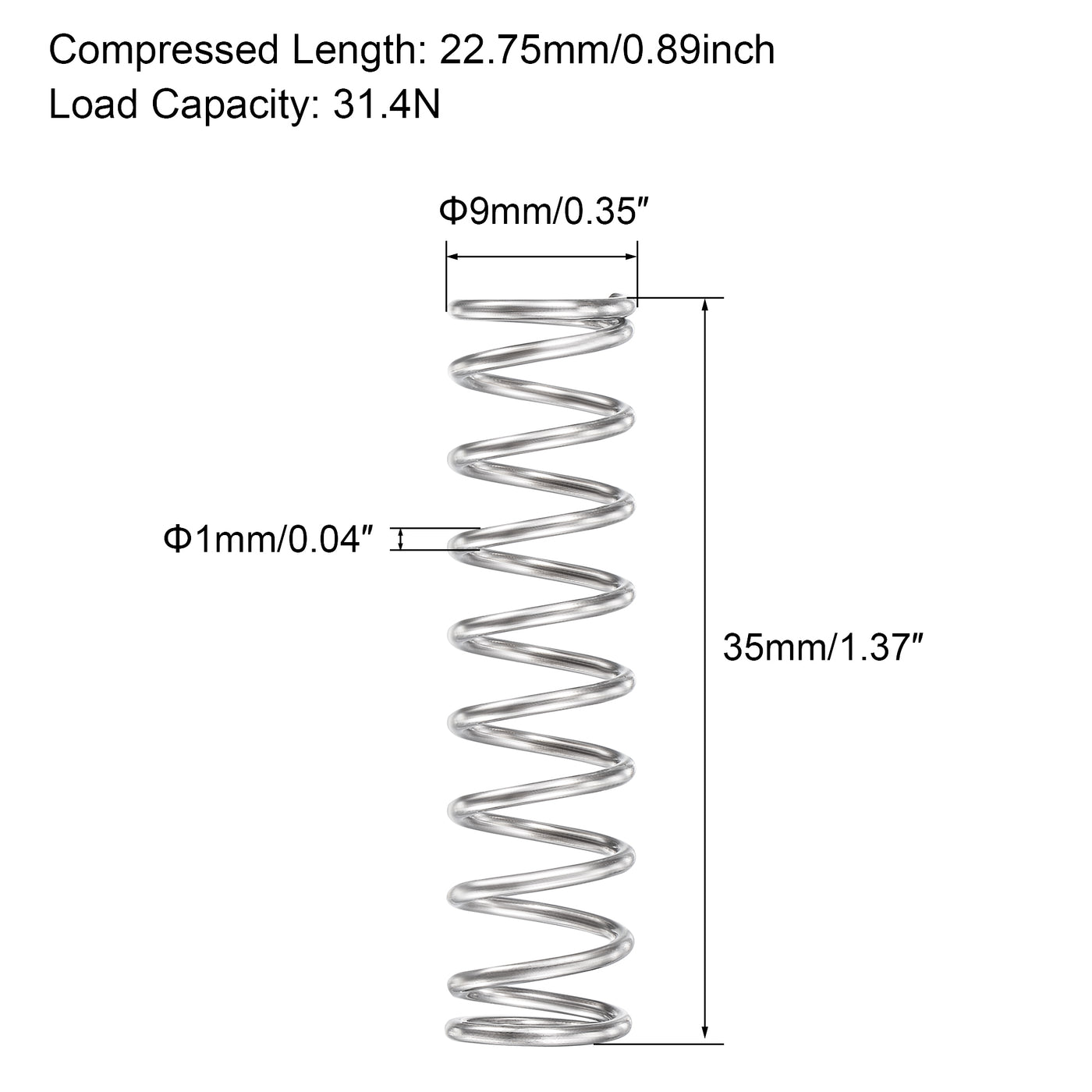 uxcell Uxcell 304 Stainless Steel Compression Spring 31.4N Load Capacity