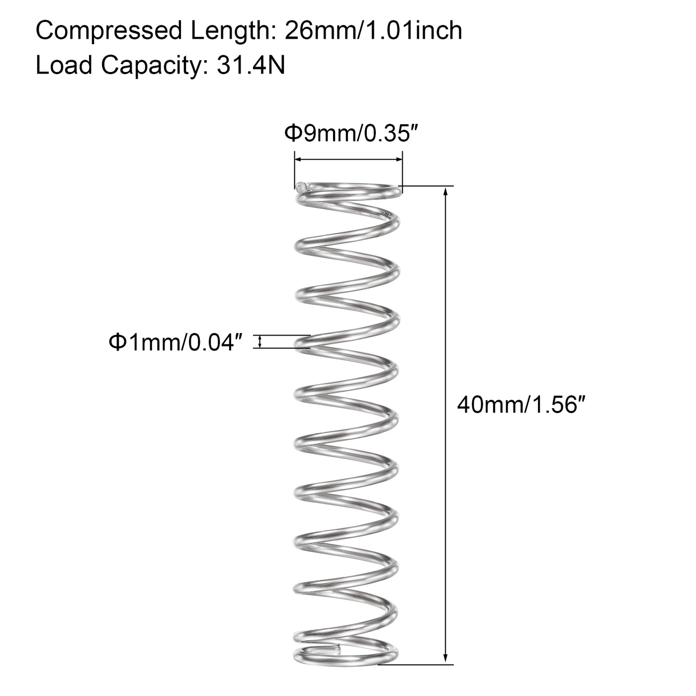 uxcell Uxcell 304 Stainless Steel Compression Spring 31.4N Load Capacity