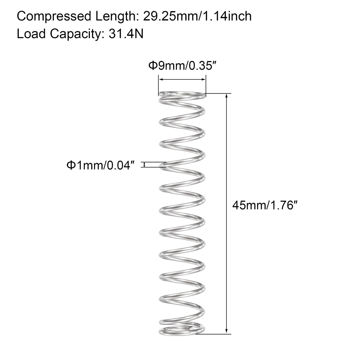 uxcell Uxcell 304 Stainless Steel Compression Spring 31.4N Load Capacity