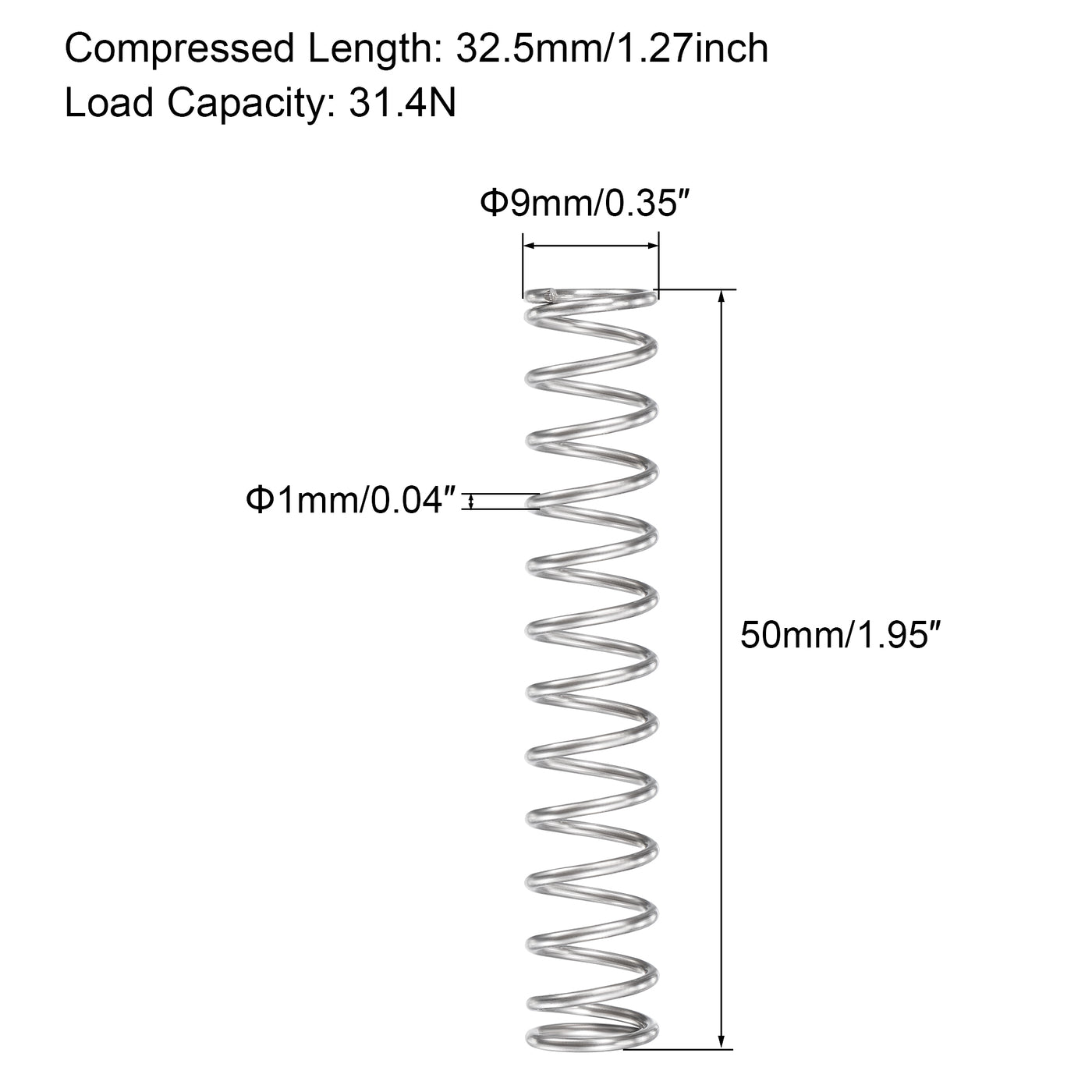 uxcell Uxcell 304 Stainless Steel Compression Spring 31.4N Load Capacity