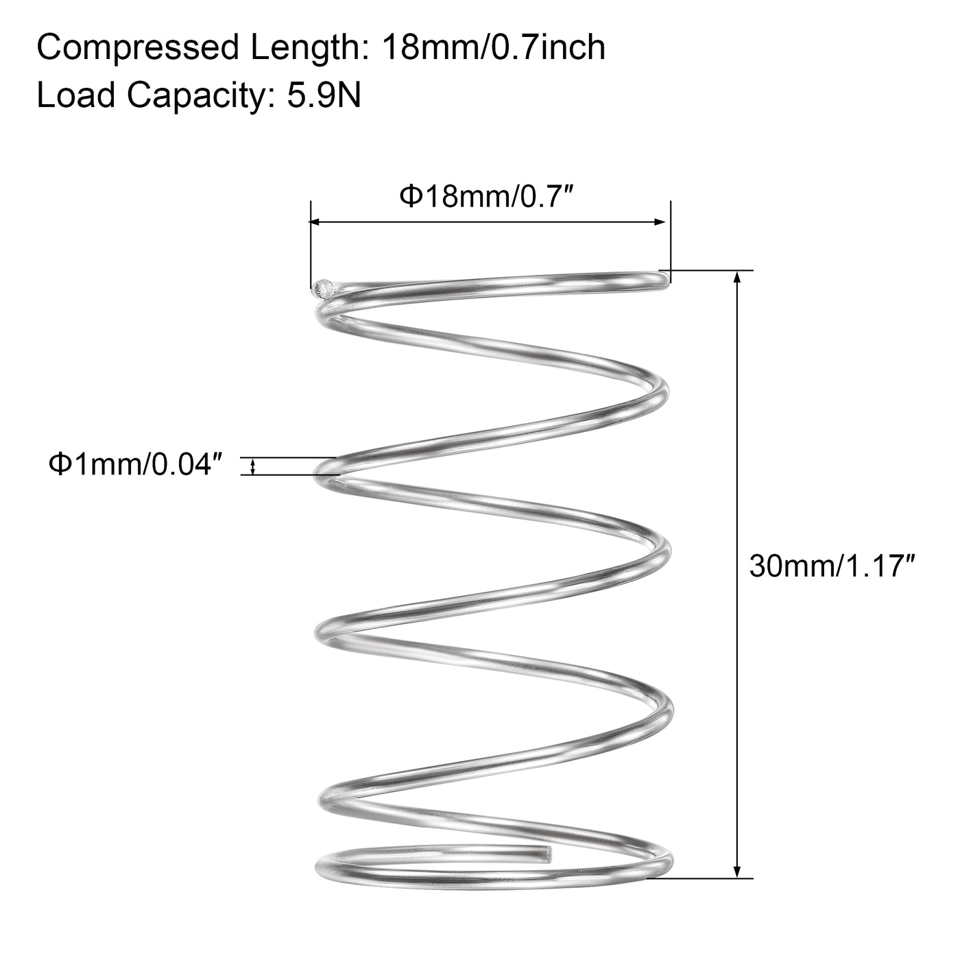uxcell Uxcell Compression Spring,304 Stainless Steel, Wire Size,Compressed Length,Load Capacity
