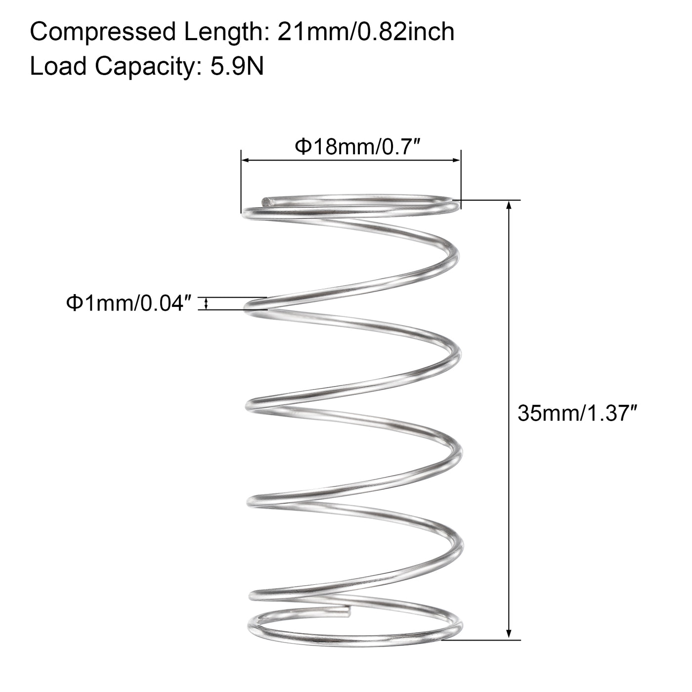 uxcell Uxcell Compression Spring,304 Stainless Steel, Wire Size,Compressed Length,Load Capacity