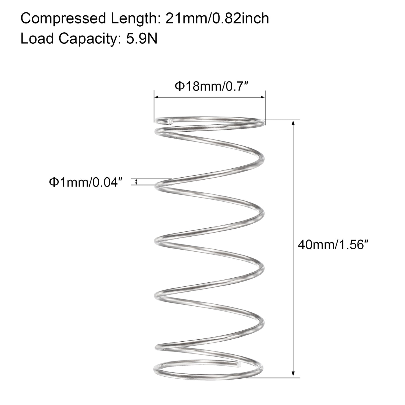uxcell Uxcell Compression Spring,304 Stainless Steel, Wire Size,Compressed Length,Load Capacity