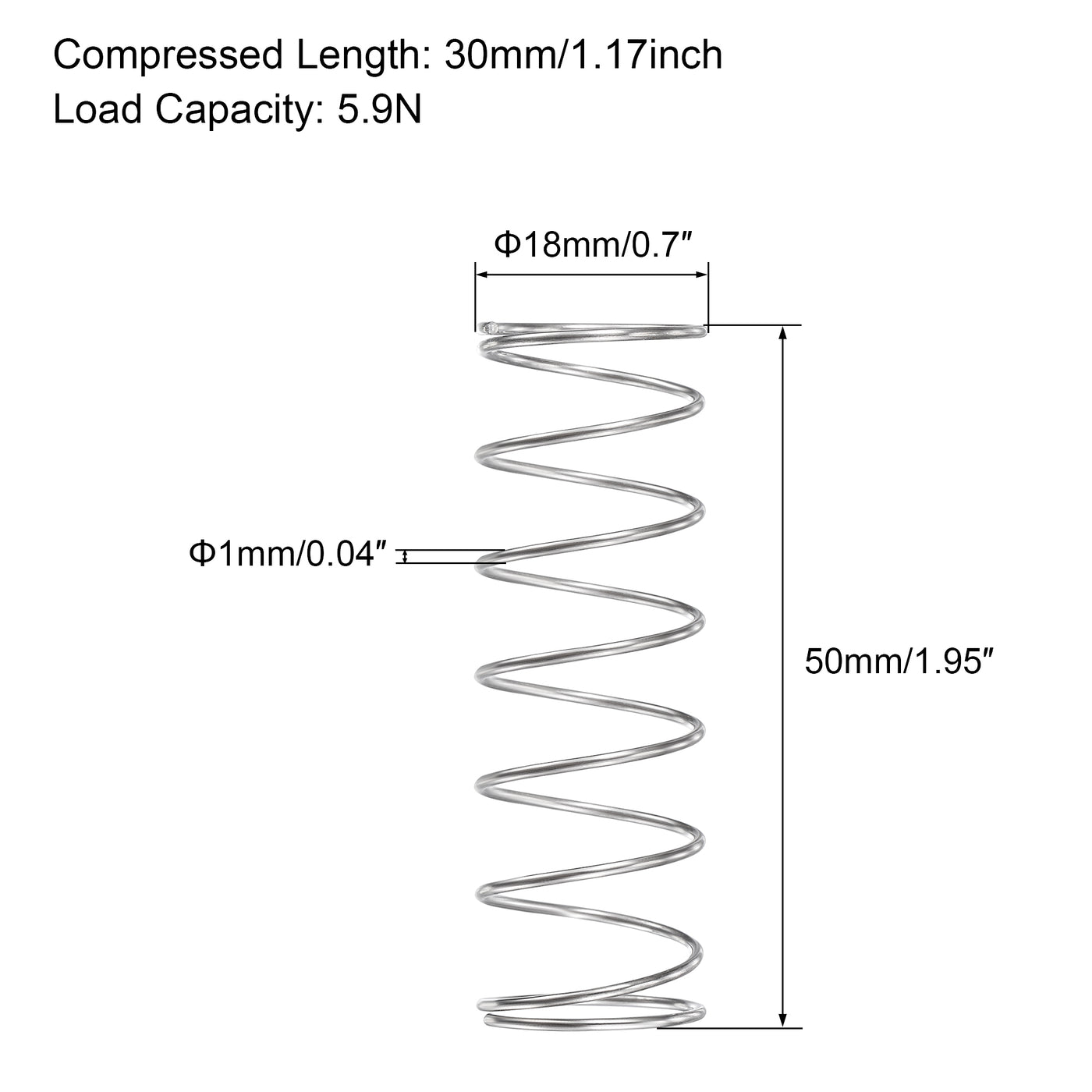uxcell Uxcell Compression Spring,304 Stainless Steel, Wire Size,Compressed Length,Load Capacity