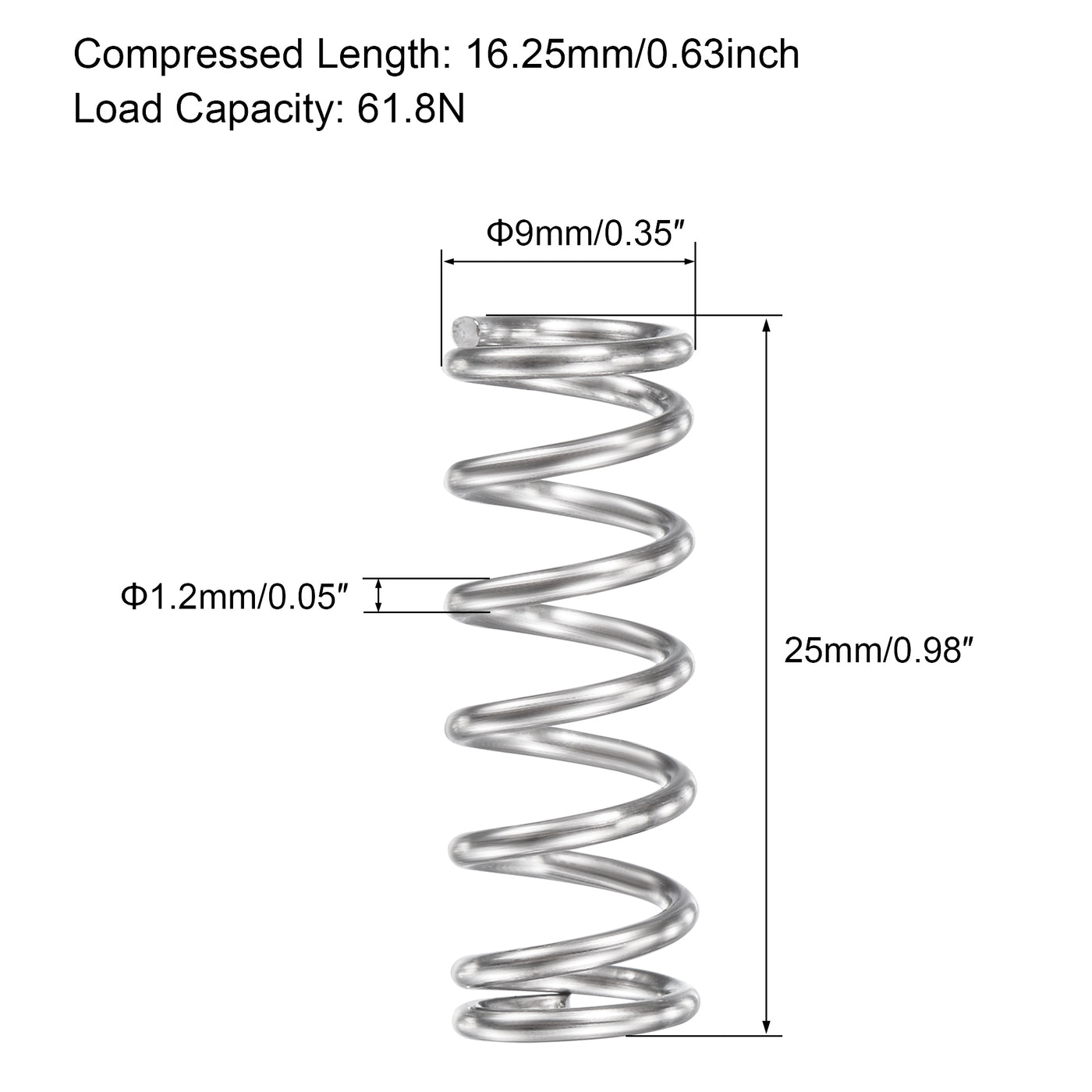 uxcell Uxcell Compression Spring,304 Stainless Steel,OD,Wire Size,Compressed Length,Free Length