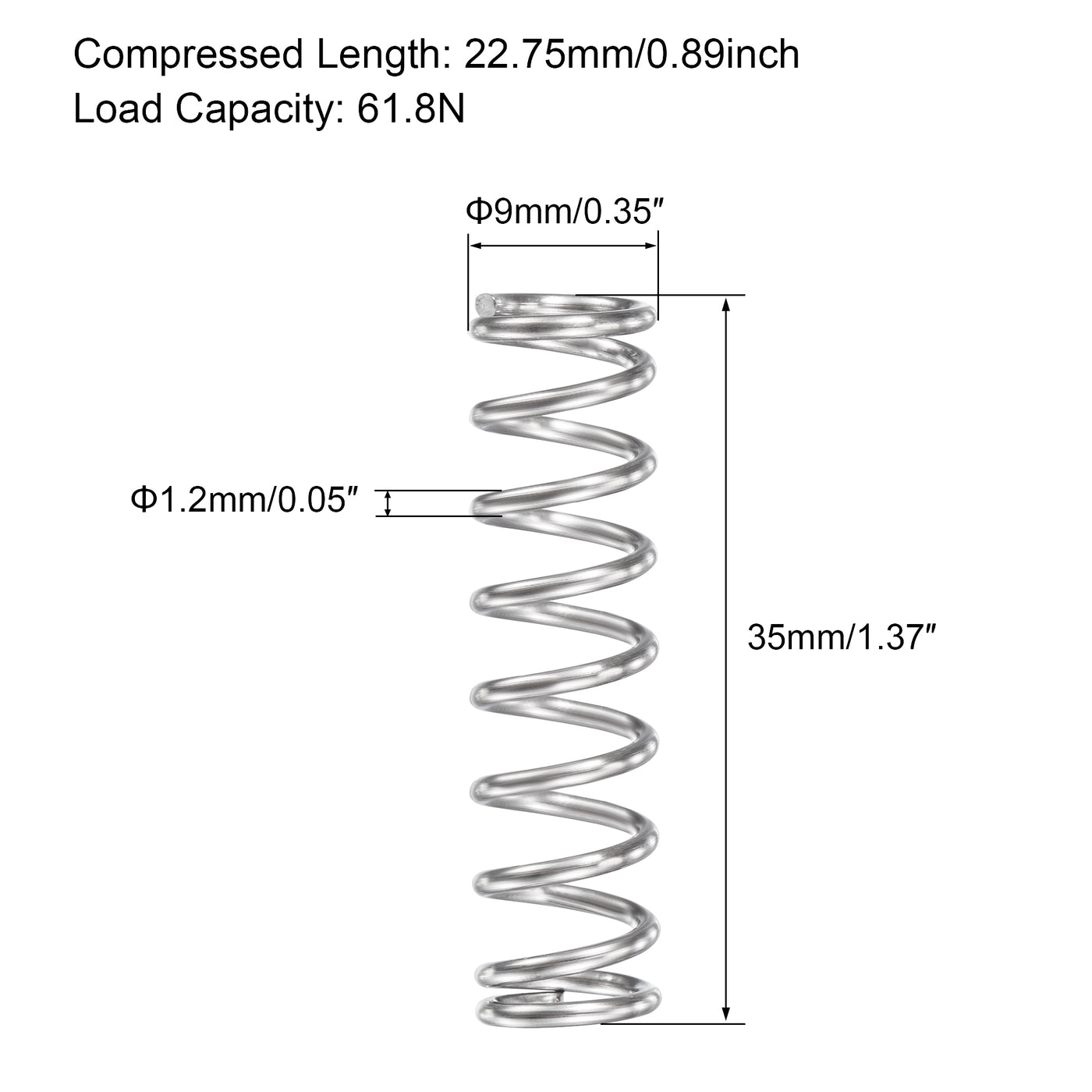 uxcell Uxcell Compression Spring,304 Stainless Steel,OD,Wire Size,Compressed Length,Free Length