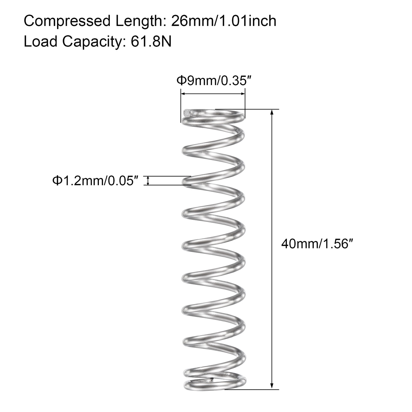 uxcell Uxcell Compression Spring,304 Stainless Steel,OD,Wire Size,Compressed Length,Free Length
