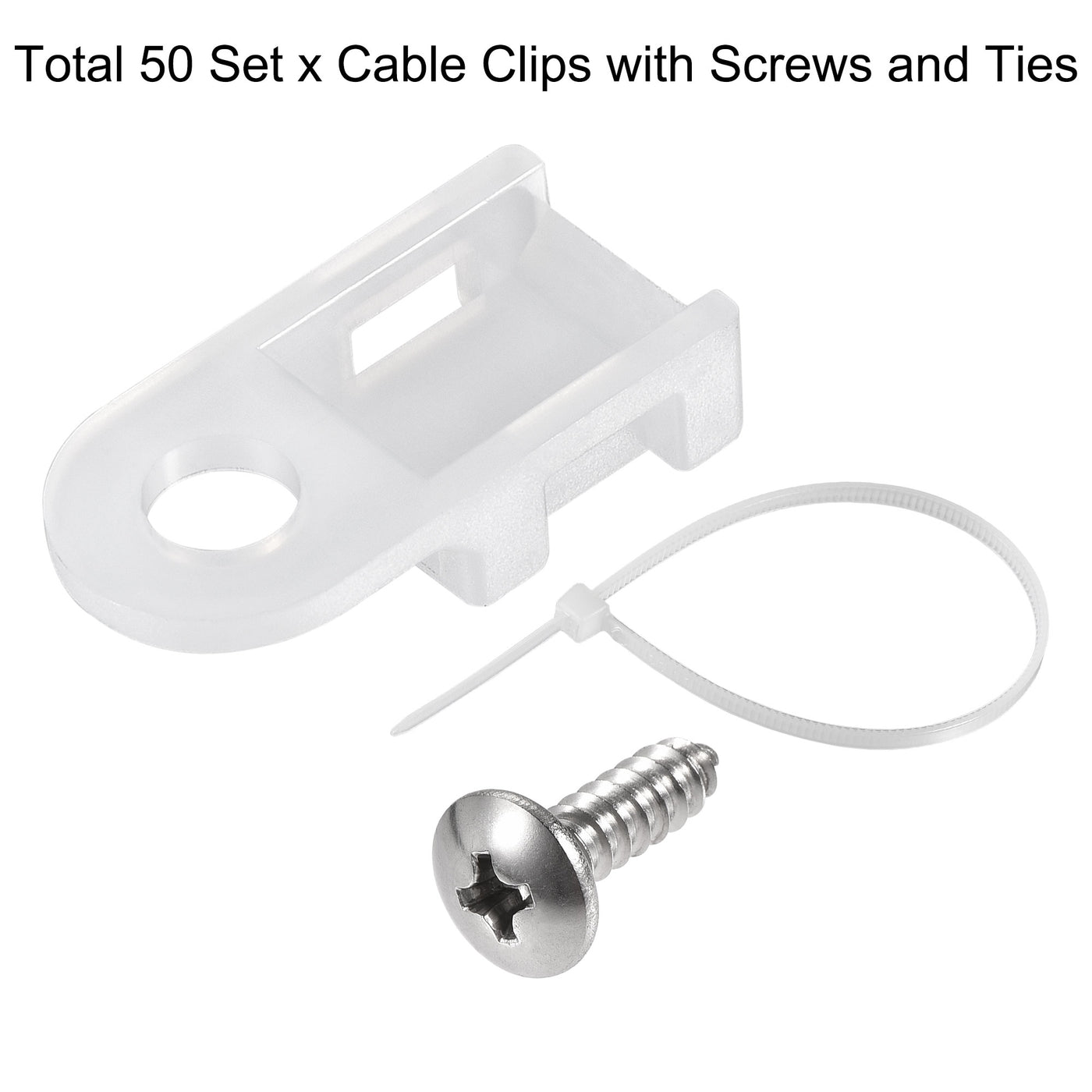 Harfington 19mm x 9mm x 4.6mm Nylon Cable Fasten Clip with Screws and Ties White 50 Set