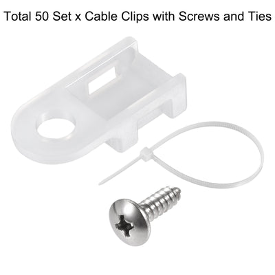 Harfington 19mm x 9mm x 4.6mm Nylon Cable Fasten Clip with Screws and Ties White 50 Set