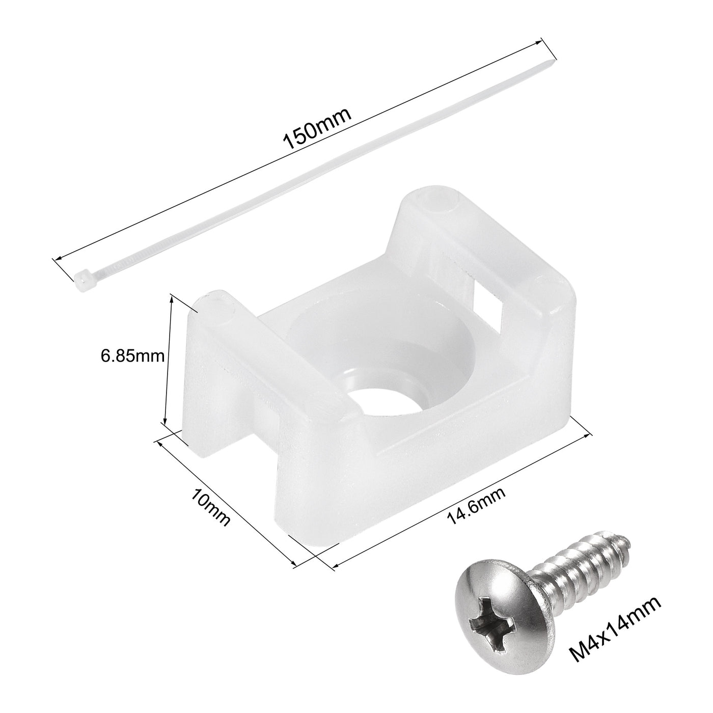 Harfington 14.6mm x 10mm x 6.85mm Nylon Cable Fasten Clip with Screws and Ties White 50 Set