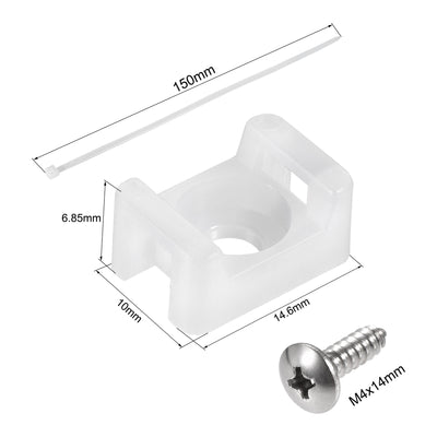 Harfington 14.6mm x 10mm x 6.85mm Nylon Cable Fasten Clip with Screws and Ties White 50 Set