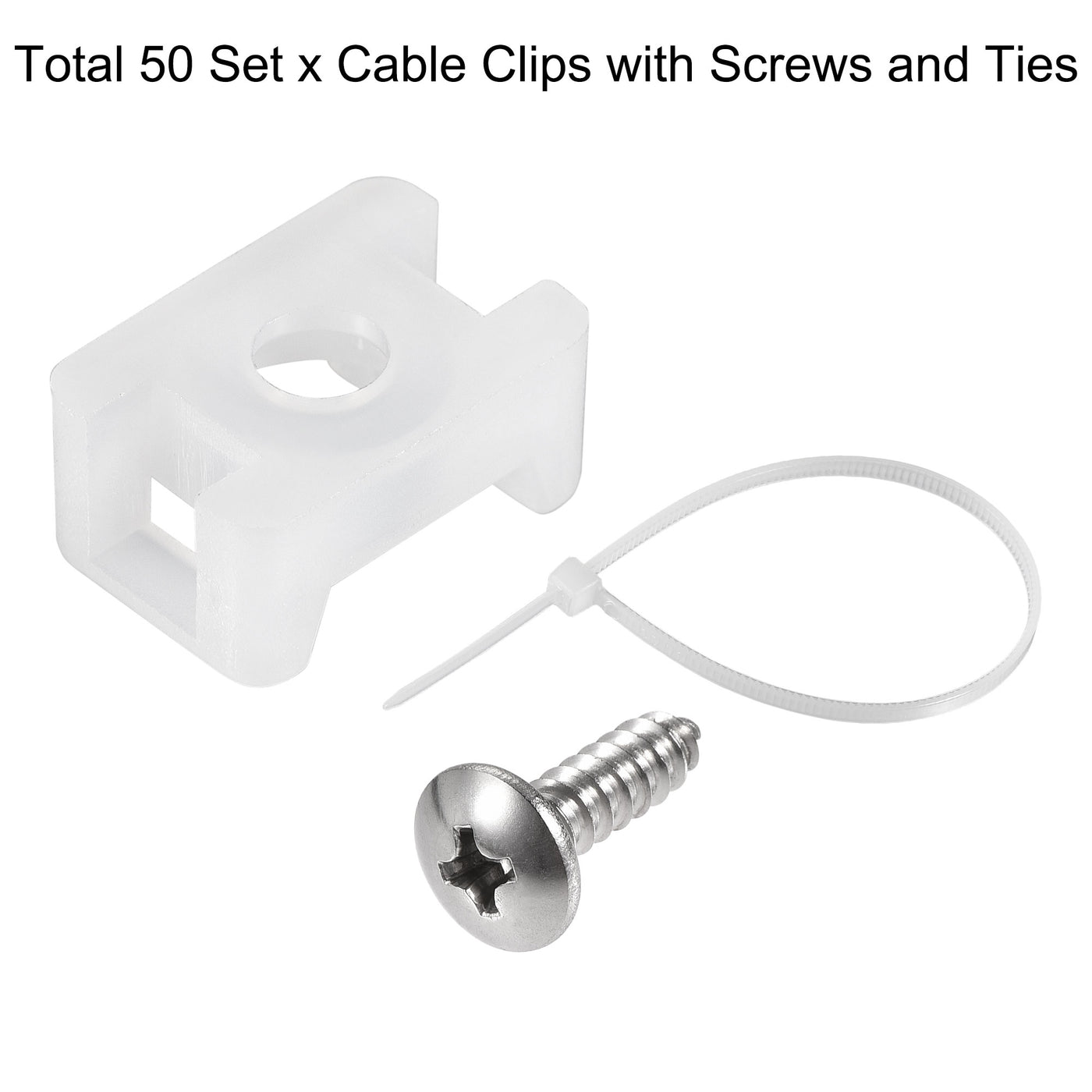 Harfington 14.6mm x 10mm x 6.85mm Nylon Cable Fasten Clip with Screws and Ties White 50 Set