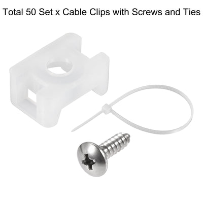 Harfington 14.6mm x 10mm x 6.85mm Nylon Cable Fasten Clip with Screws and Ties White 50 Set