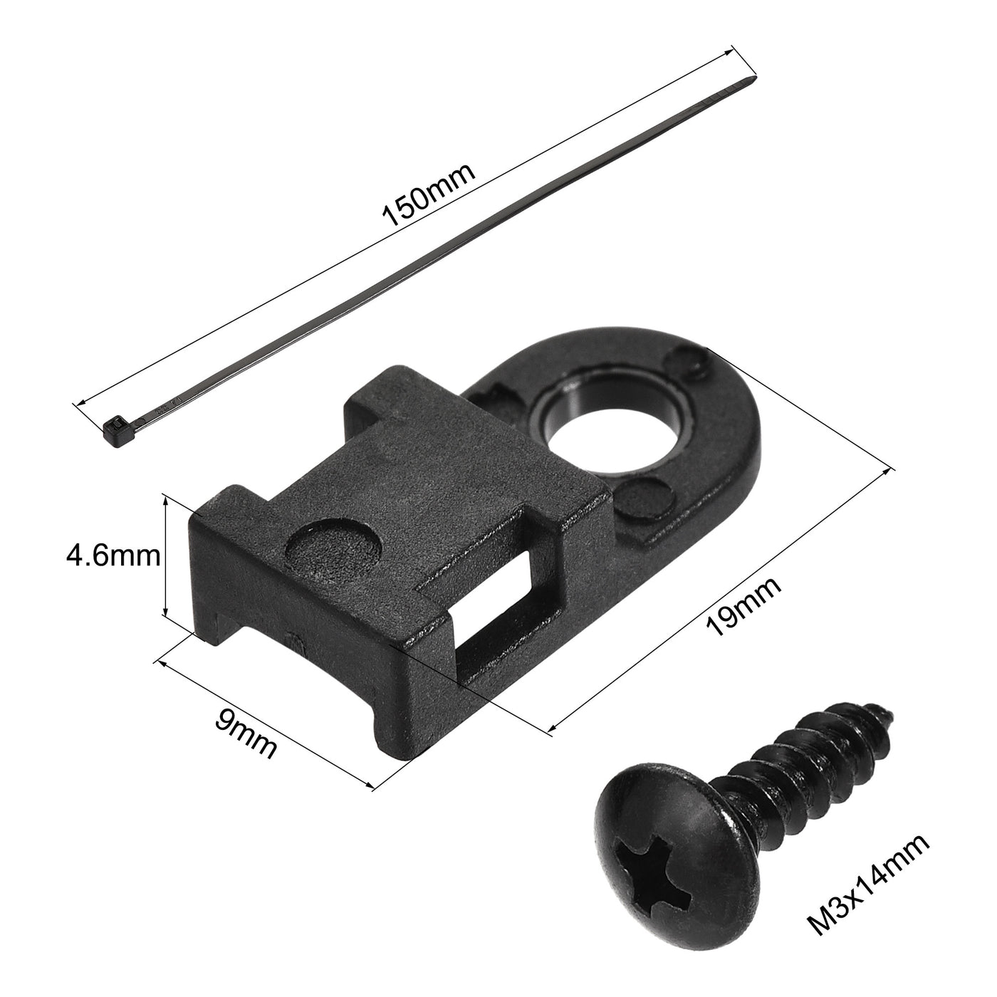 Harfington 19mm x 9mm x 4.6mm Nylon Cable Fasten Clip with Screws and Ties Black 50 Set