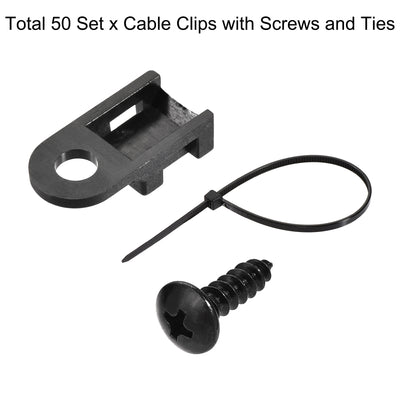 Harfington 19mm x 9mm x 4.6mm Nylon Cable Fasten Clip with Screws and Ties Black 50 Set