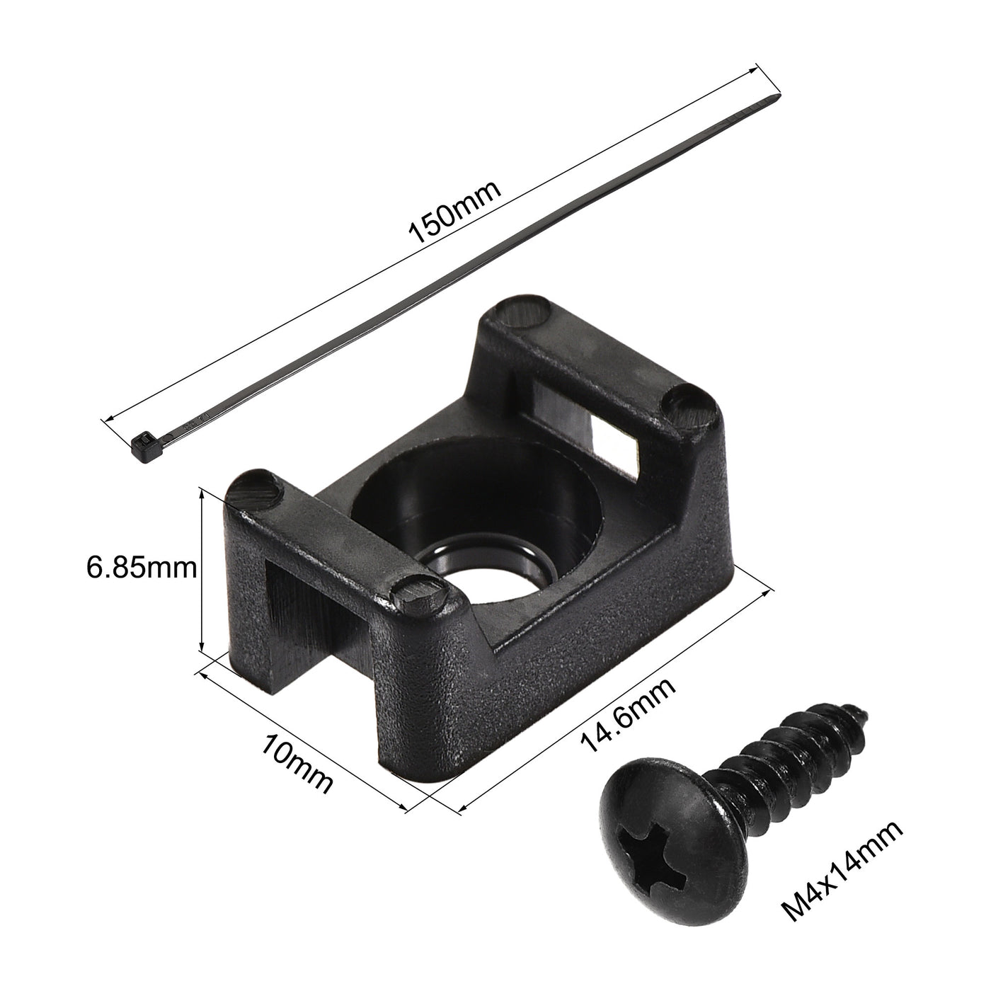Harfington 14.6mm x 10mm x 6.85mm Nylon Cable Fasten Clip with Screws and Ties Black 50 Set