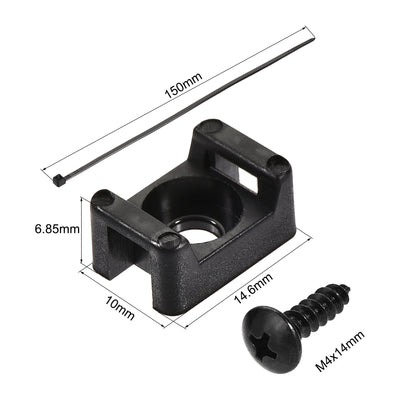 Harfington 14.6mm x 10mm x 6.85mm Nylon Cable Fasten Clip with Screws and Ties Black 50 Set