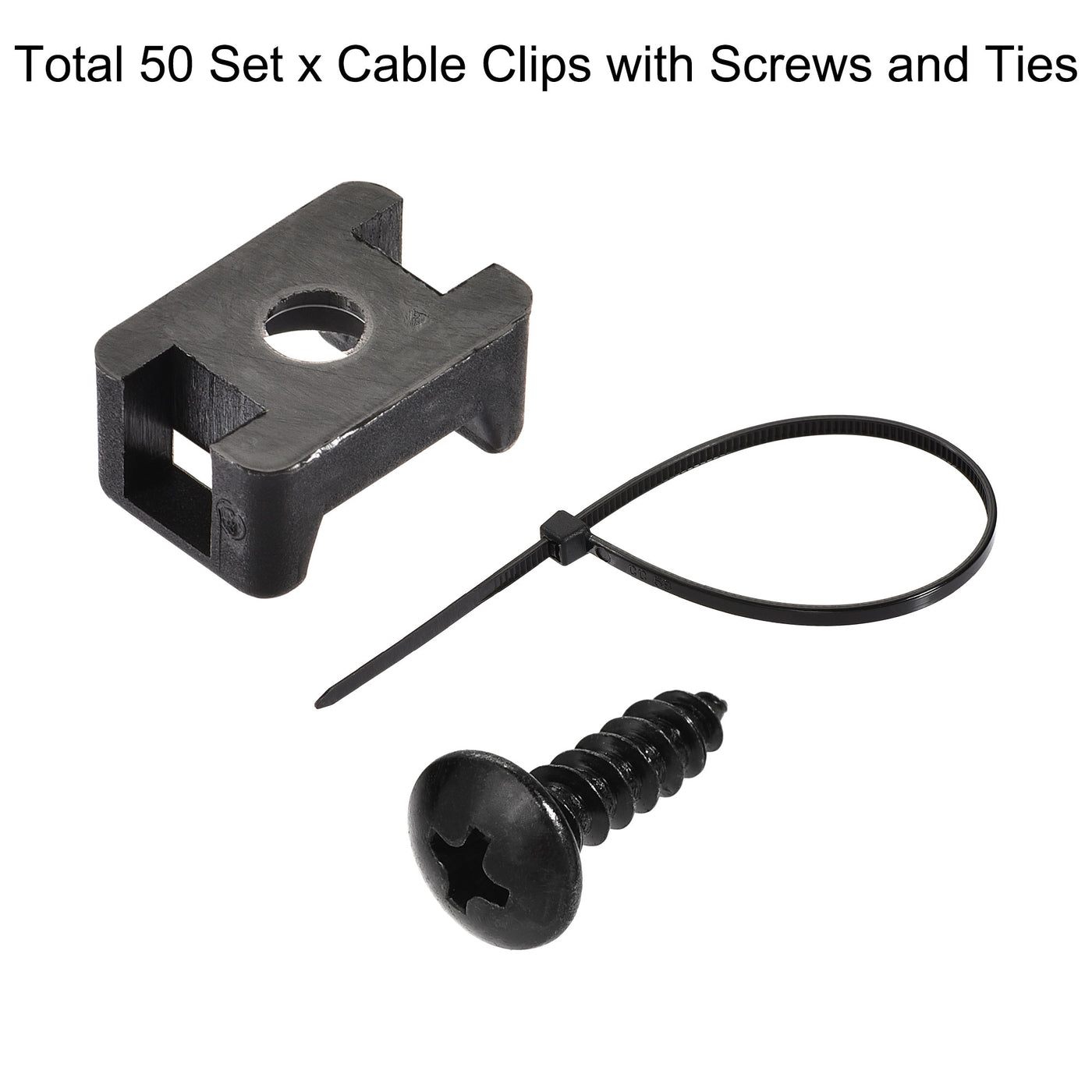 Harfington 14.6mm x 10mm x 6.85mm Nylon Cable Fasten Clip with Screws and Ties Black 50 Set