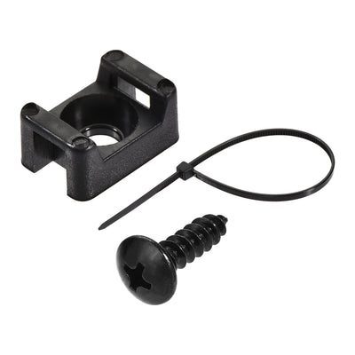 Harfington 14.6mm x 10mm x 6.85mm Nylon Cable Fasten Clip with Screws and Ties Black 50 Set