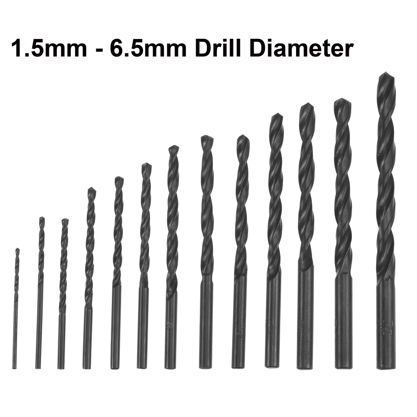 Harfington High Speed Steel Jobber Twist Drill Bit Set Black Oxide 1.5mm - 6.5mm 13 Pcs