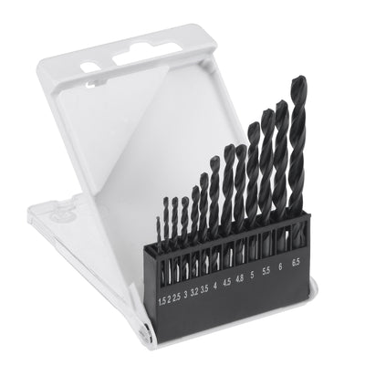 Harfington High Speed Steel Jobber Twist Drill Bit Set Black Oxide 1.5mm - 6.5mm 13 Pcs