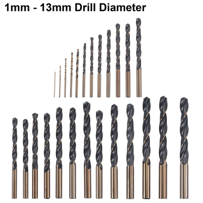 Harfington High Speed Steel M35 Jobber Twist Drill Bit Set 1mm - 13mm 25 Pcs