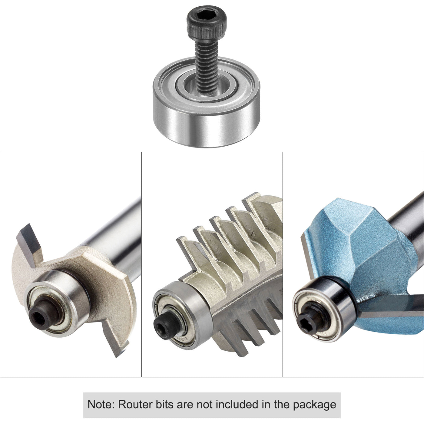 Harfington 12Pcs Bearing Accessory Kit 3/16" I.D. 1/2" OD Top Mounted Bearings for Router Bit (#5-40 x 3/8" Screws)