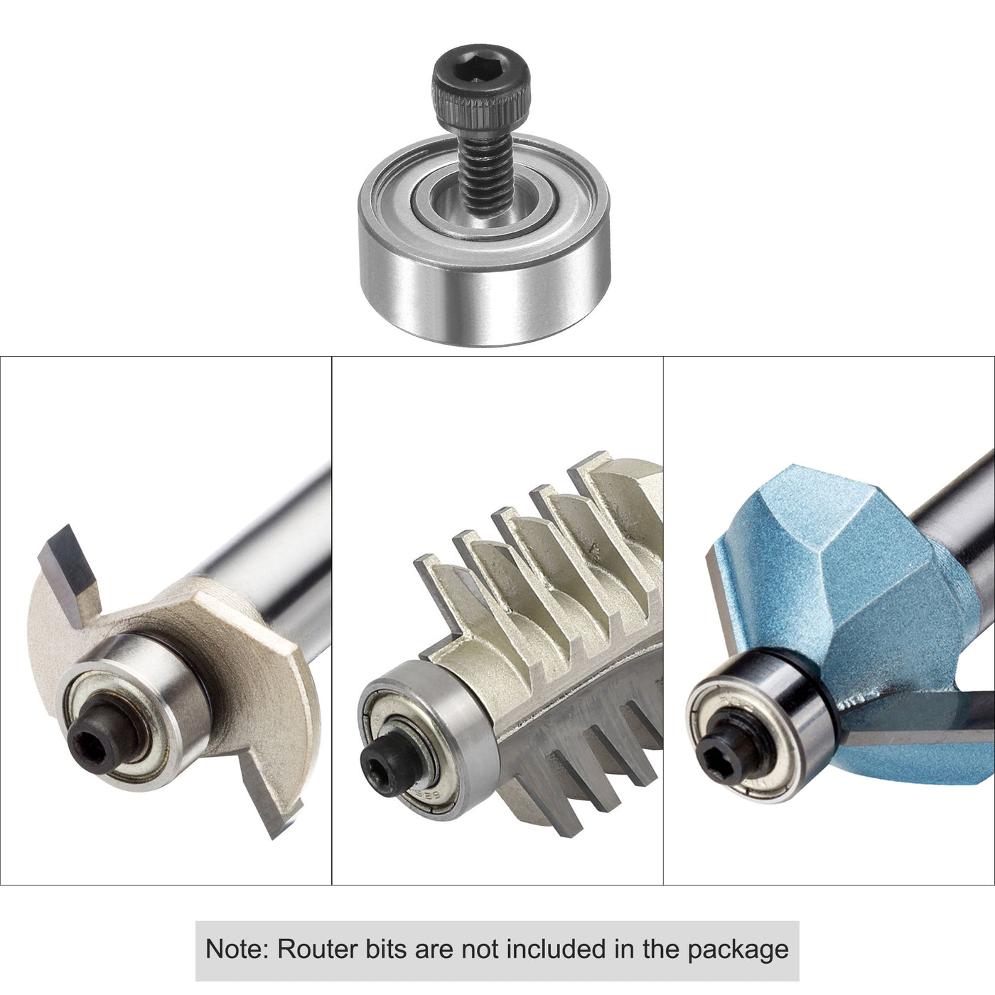 Harfington 12Pcs Bearing Accessory Kit 3/16" I.D. 1/2" OD Top Mounted Bearings for Router Bit (#5-40 x 1/4" Screws)