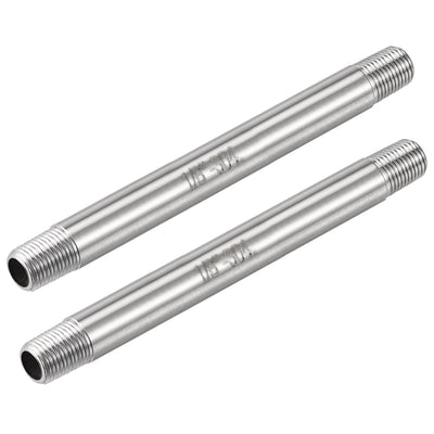 Harfington 304 Stainless Steel Pipe Fitting Male Thread Length Coupler for Extending Pipes, Pack of 2