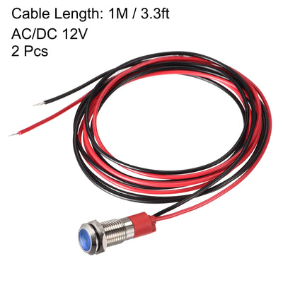 Harfington Signal Indicator Light AC/DC 12V Flush Panel Mount LED Metal Shell with 1M Cable 2Pcs