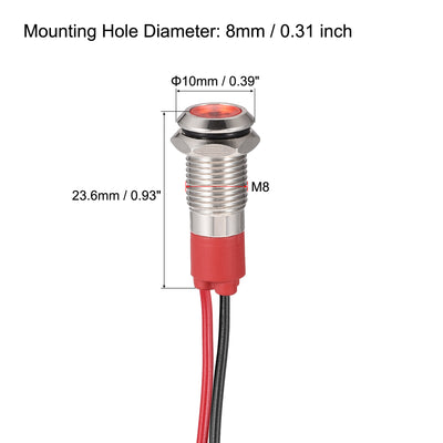 Harfington Signal Indicator Light AC/DC 12V Flush Panel Mount LED Metal Shell with 1M Cable 2Pcs