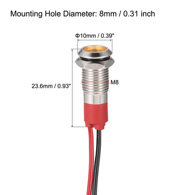 Harfington Signal Indicator Light AC/DC 12V Flush Panel Mount LED Metal Shell with 1M Cable 2Pcs