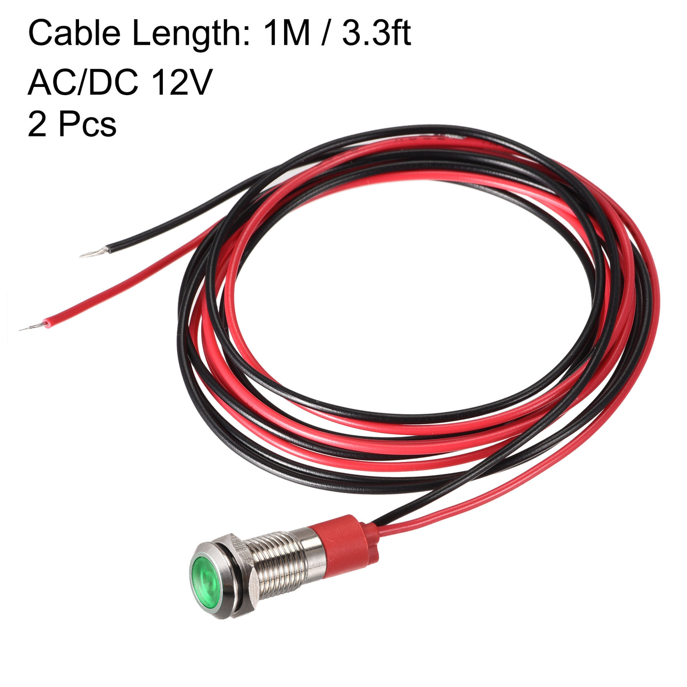 Harfington Signal Indicator Light AC/DC 12V Flush Panel Mount LED Metal Shell with 1M Cable 2Pcs