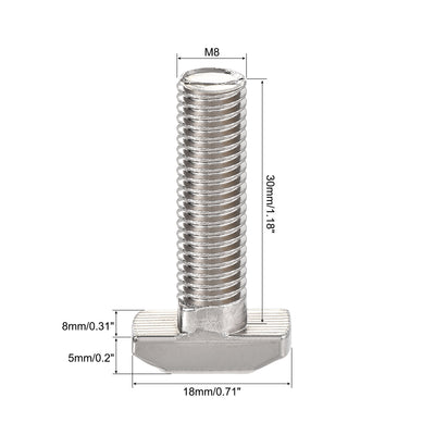 Harfington M8x30mm T-Slot Drop-in Stud Sliding Bolt Screw Carbon Steel for 40 Series Aluminum Profile 5pcs