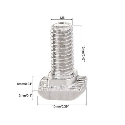 Harfington M5x12mm T-Slot Drop-in Stud Sliding Bolt Screw Carbon Steel for 20 Series Aluminum Profile 5pcs