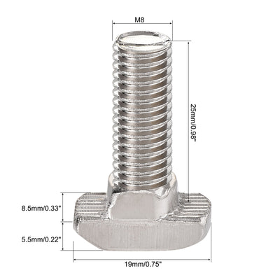 Harfington M8x25mm T-Slot Drop-in Stud Sliding Bolt Screw Carbon Steel for 40 Series Aluminum Profile 10pcs