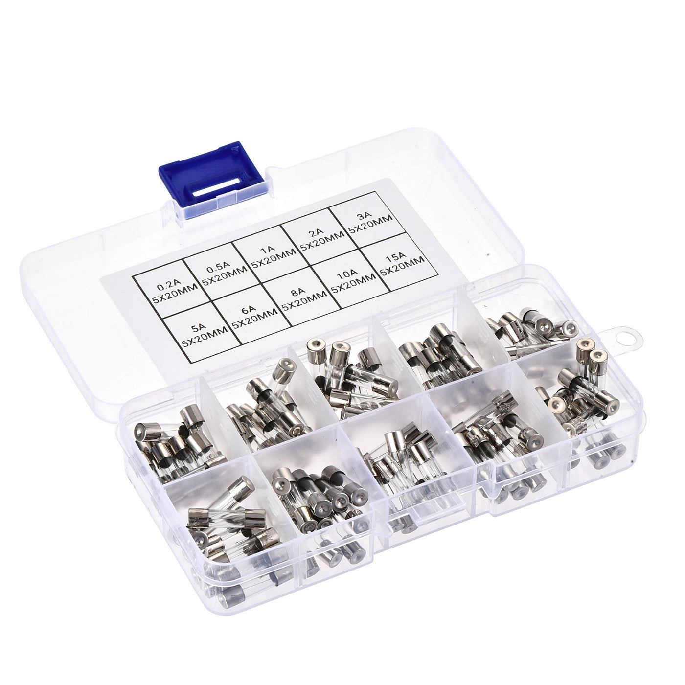 Harfington 0.2A-15A 250V 5x20mm Fast Blow 10 Value 100pcs Glass Fuses Kit with Wire