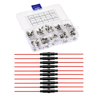 Harfington 0.2A-15A 250V 5x20mm Fast Blow 10 Value 100pcs Glass Fuses Kit with Wire