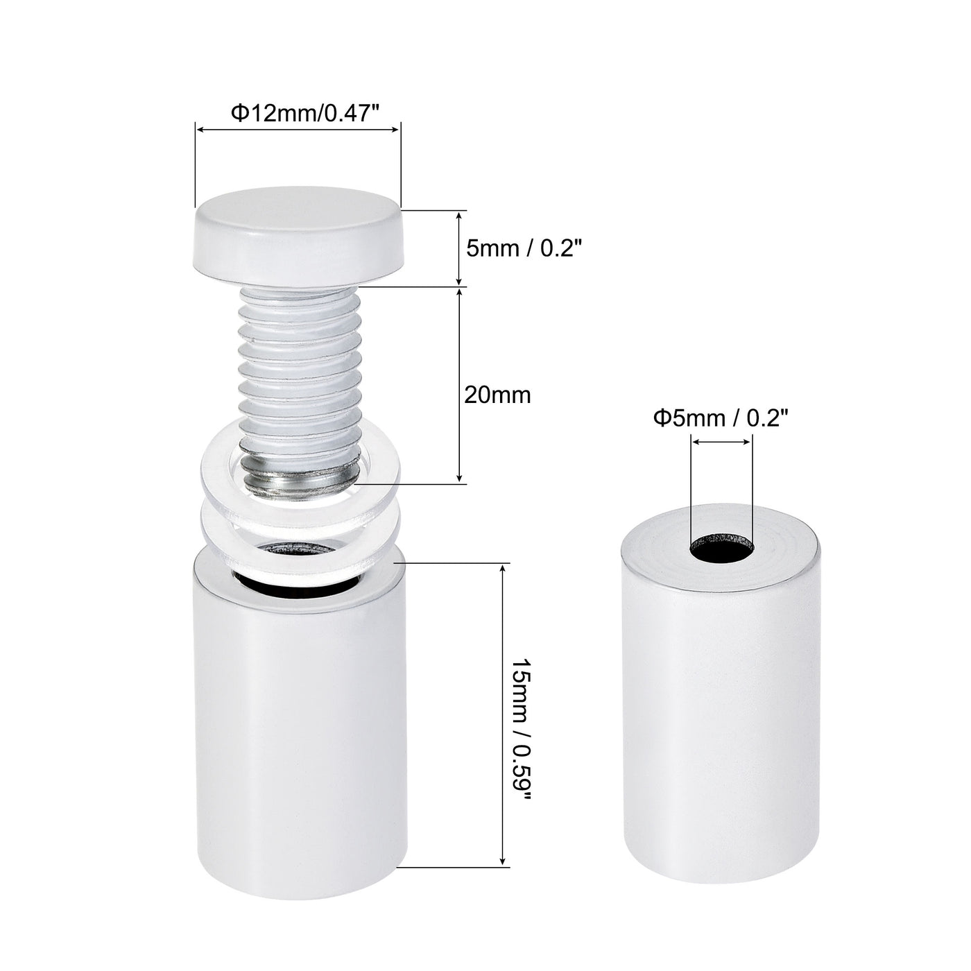 Harfington 1/2" Dia. x 1-1/16"(12x27mm) Standoff Screws Wall Mount Sign Holders Acrylic Glass Nails White 4pcs