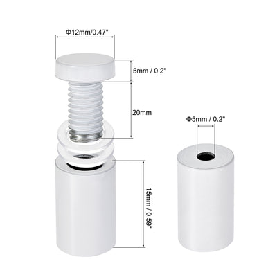 Harfington 1/2" Dia. x 1-1/16"(12x27mm) Standoff Screws Wall Mount Sign Holders Acrylic Glass Nails White 4pcs